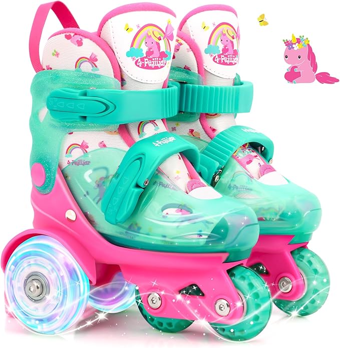 Adjustable Roller Skates for Kids Girls Ladies with Light Up Flash LED Wheels(Age 3-9),Three-Point Type Balance,Gift Box Packing for Toddlers,Children