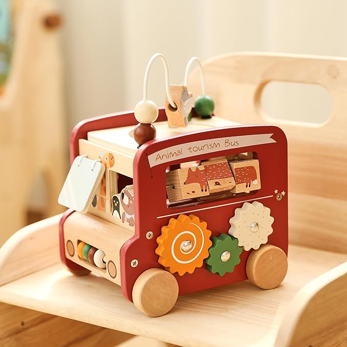 EERKEOD Wooden Activity Cubes for Toddlers Montessori Toys for Boys Girls Educational Learning Toys for Kids Wooden Toys for First Birthday Gift