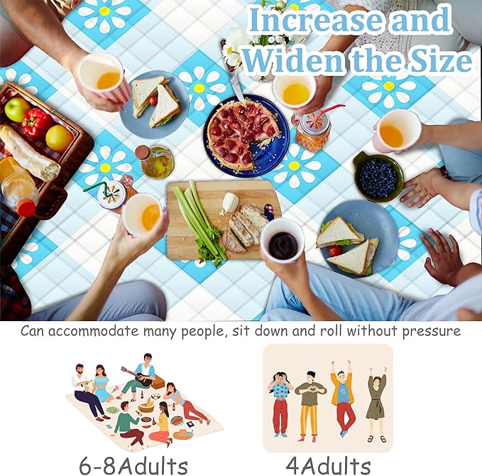 Extra Large Picnic Blanket Waterproof,80"x 80"Foldable Machine Washable Beach Blankets,Outdoor Blanket for 6-8 Adults,Picnic Mat Suitable for Indoor Crawling,Park Beach,Camping,Hiking,Travel( Flower)