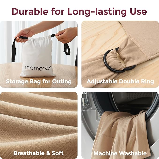 Momcozy Baby Wrap Carrier - Easy to Wear Infant Carrier Slings, Lightweight Hands Free Baby Sling, Adjustable Baby Carriers for Newborn to Toddler 8-35 lbs, Baby Wraps Carrier, Light Curry