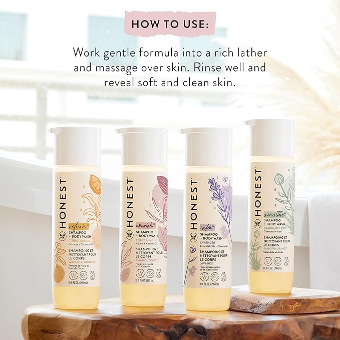 The Honest Company 2-in-1 Cleansing Shampoo + Body Wash and Face + Body Lotion Bundle | Gentle for Baby | Naturally Derived | Lavender Calm, 18.5 fl oz