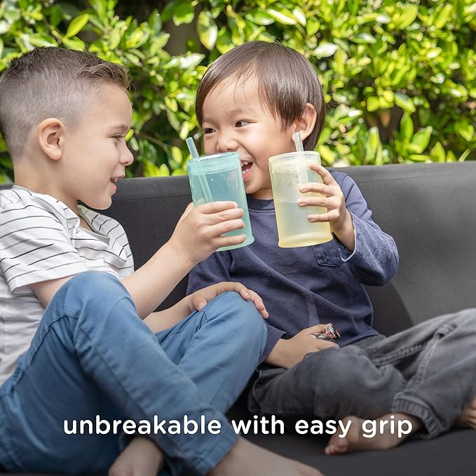 Olababy Clear View Silicone Training Cup with Straw Lid | Toddler Sippy Trainer 12mo+ | Unbreakable Water Drinking Cups for Kids 2yr+ | Baby Led Weaning & Feeding Supplies (Coral, 9 oz)