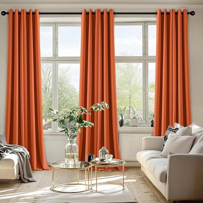 MIULEE Orange Blackout Curtains for Bedroom Living Room 90 Inches Long 2 Panels, Thermal Insulated Room Darkening Fall Drapes Solid Grommet Noise Reduction Light Blocking Window Treatments 40x90 Inch