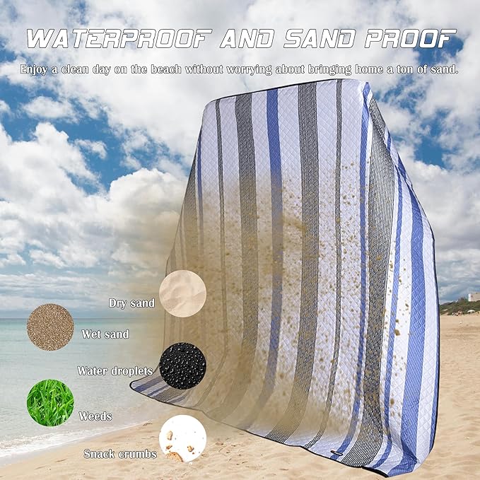 Waterproof Picnic Mat, Outdoor Camping Oversized Field Blanket. Portable Thickened Camping Blanket, Suitable for Beach, Camping, Music Festival, Party, Outdoor Adventure. (Black&Blue&White, 80”x60”)