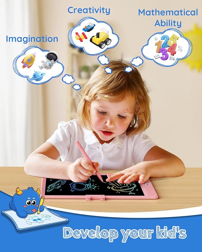 TEKFUN LCD Writing Tablet Doodle Board, 10inch Colorful Drawing Pad for Kids, Mess Free Coloring for Toddlers, Toys Gifts for 3 4 5 6 7 8 Year Old Girls Boys (Pink)