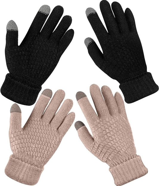 Geyoga 2 Pairs Women's Winter Touch Screen Gloves Soft Warm Fleece Lined Knit Elastic Cuff Winter Texting Gloves