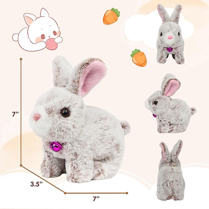 Easfan Hopping Bunny Plush Grey Jumping Spotted Rabbit Ears Nose Moving Educational Plush Toy Interactive Toy Electric for Toddlers Kids