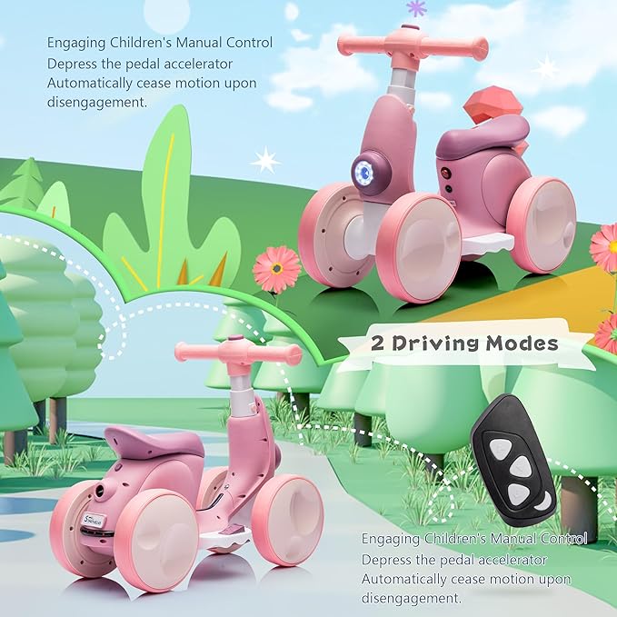 6V Electric Baby Balance Bike with Bubble Machine,4 in 1 Toddler Balance Bike w/Remote for 1 Year Old Boys Girls Kids Bubble Bike Ride on Toys w/Powered Motor,Music,LED Lights (Purple)