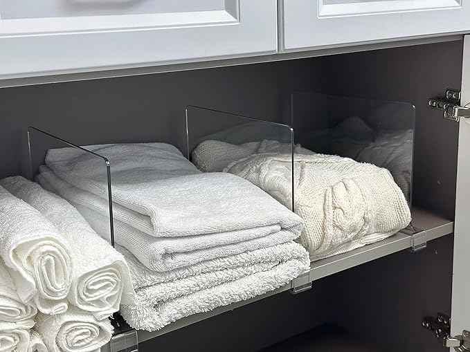 LikeU Acrylic Shelf Divider,Wood Shelf Dividers,Clear Closet Shelf Separators Clothing Organizer Perfect for Bedroom Shelving Organization and Kitchen Cabinet Shelf Storage,2 PCS