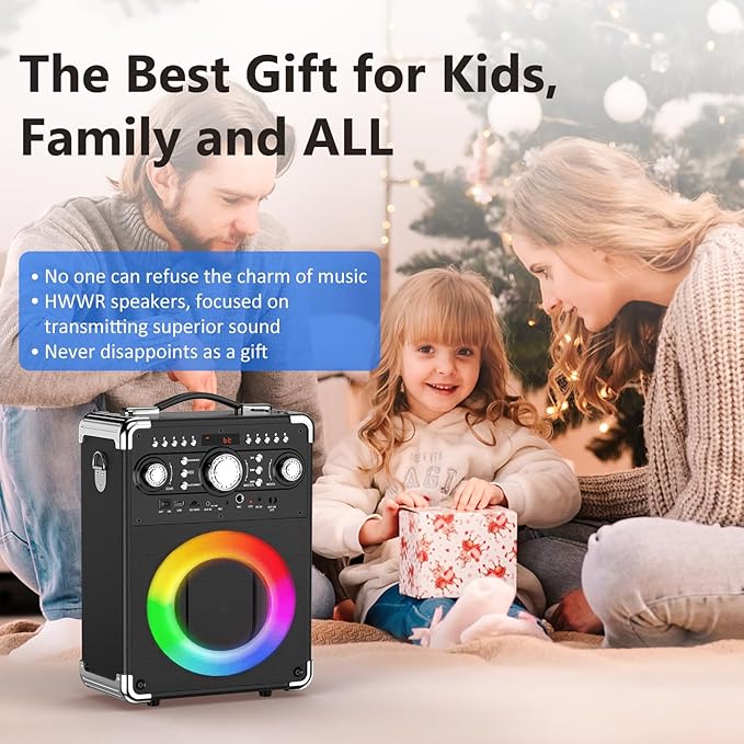 Karaoke Machine with 2 Wireless Microphones for Adults, Portable Bluetooth Party Speaker with Echo Adjustment, Singing Machine Support TWS/USB/TF Card/Guitar/TV Connected for Outdoor/Events etc