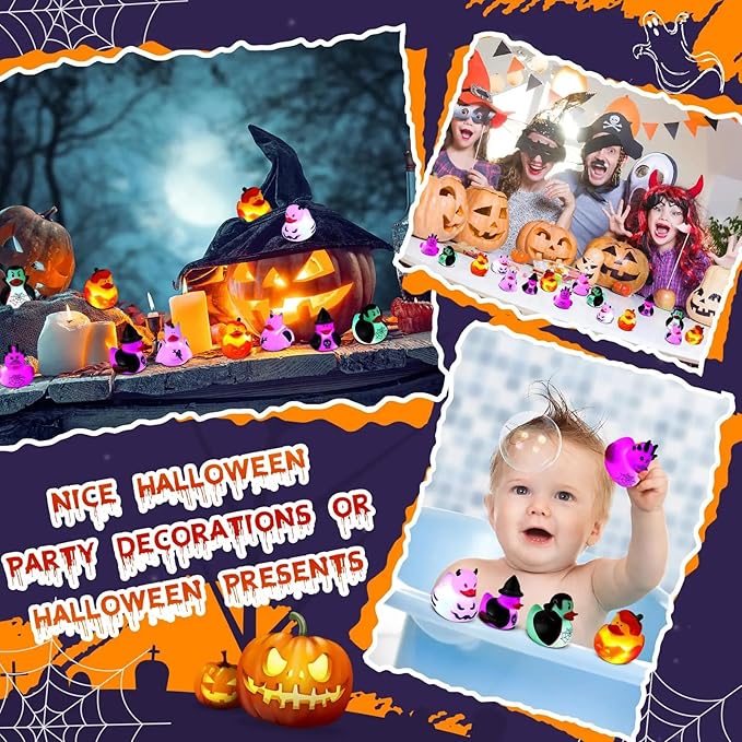 Halloween Rubber Duckies in Bulk Glow in The Dark Rubber Ducks Light up Halloween Mini Duckies Bath Toys for Halloween Party Favor Decor Pool Bathtub Baby Shower Toy Gifts for Kids(12)