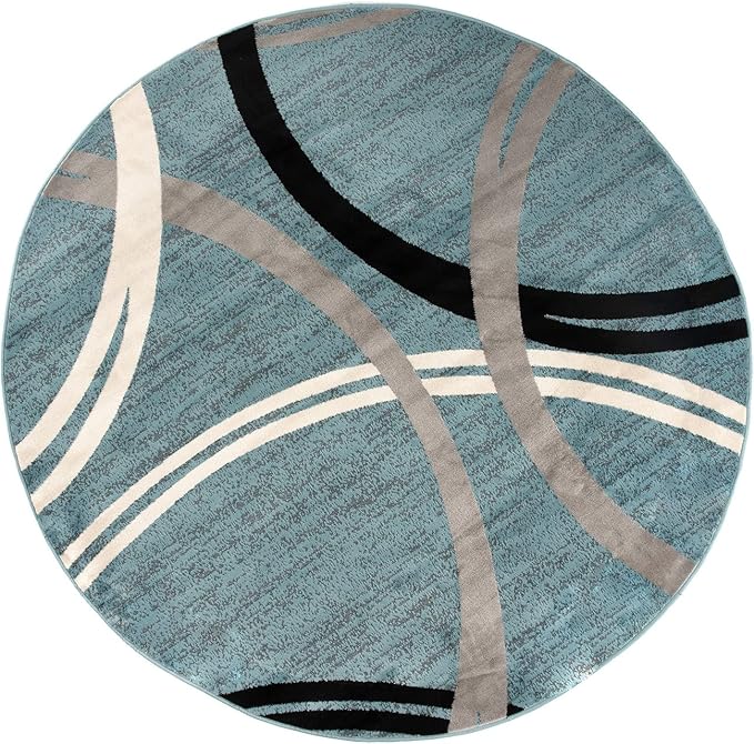 Rugshop Modern Wavy Circles Design 6' 6" (6' 6" Diameter) Blue