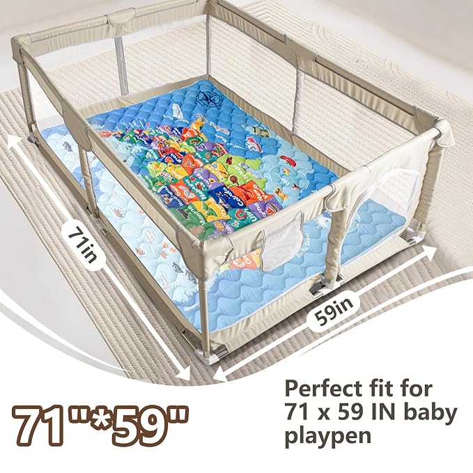 Baby Play Mats for Floor, 71”x59” Upgraded Thickness & Larger Super Soft Playmat for Babies and Toddlers, Foldable Washable, Upgrade Anti-Slip Crawling Mat for Playpen(Map)