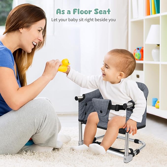 Booster Seat for Dining Table: Portable Toddler Booster Chair with Safety Buckle and Height Adjustable, Baby Feeding High Chair for Home Travel - Brown