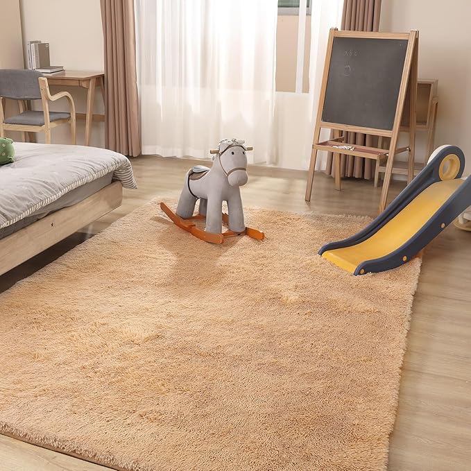 5x7 Area Rug, Luxury Rugs for Living Room, Ultra Soft Rugs for Bedroom, Non-Slip Indoor Carpet for Nursery, Kids Room, Playroom, Home Decor, Camel