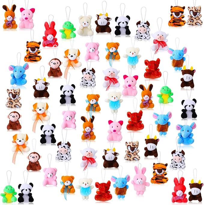 60 Pack Mini Stuffed Animal Bulk Small Plush Animal Toys Miniature Stuff Animal Keychain Set for Easter Egg Party Favors, Valentine‘s Day Gift, Goodie Bag Fillers, Carnival Prizes, Classroom Rewards