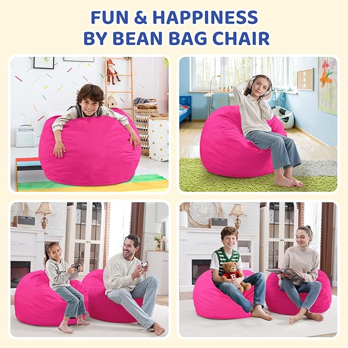 2FT Bean Bag Chair, Comfy Bean Bag Chairs with Memory Foam Filled, Fluffy Beanbag Sofa with Dutch Velvet Cover, Teardrop BeanBag Chairs for Living Room, Playroom - Pink