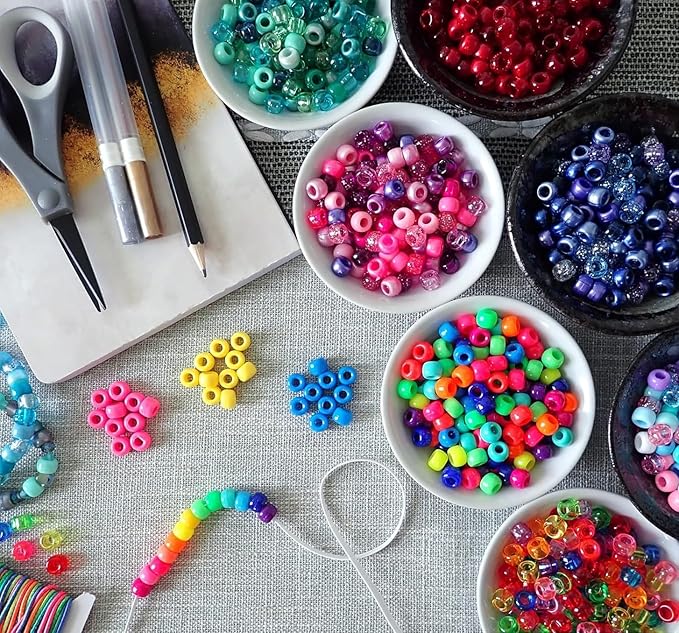 6500Pcs Pony Beads for Bracelets Making, Multi-Colored Rainbow Plastic Hair Large Beads for Hair Braids, 27 Colors Kandi Friendship Bracelet Bead Jewelry Making Kits for Craft