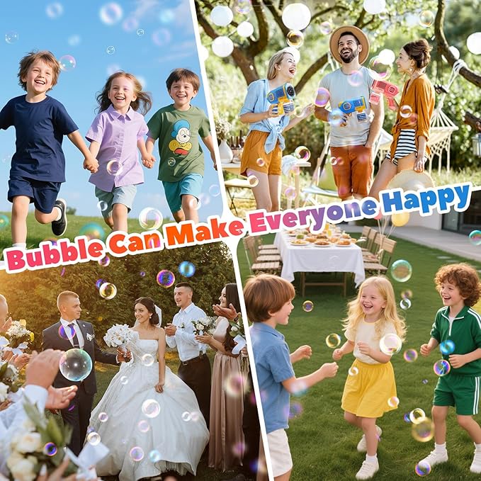 EagleStone 2 Pack Bubble Guns with 4 Bottles Solution, Automatic Bubble Machine Blaster for Kids & Adults – Light Up Summer Toy for Outdoor, Birthday Gifts, Easter, Wedding Party Favor Bubble