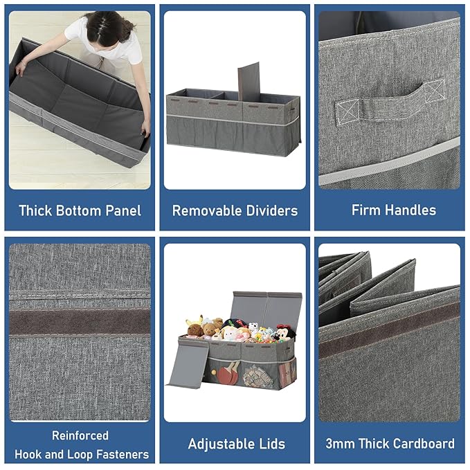 Extra Large Toy Box Chest with Mesh Pockets, Kids Toy Storage Organizer Bakest Box, Foldable Toy Organizers and Storage Bin with Lids, Toy Bin for Kids, Boys,Girls,Nursery,Playroom,Office