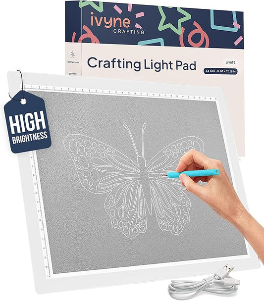 iVyne Corded Light Pad for Weeding Vinyl - A4 Light Box for Drawing - Light Board for Tracing - Light Box for Diamond Painting, Weeding Vinyl, Sketching, Tracing (White)