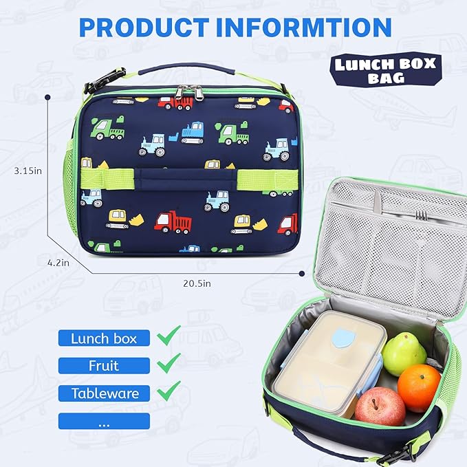 mygreen 3PCS Kids Backpack Set - Waterproof Bookbag with Lunch Box for Boys Ages 3-12, Adorable Cartoon Prints for School & Outdoor Use Blue Green Dinosaurs