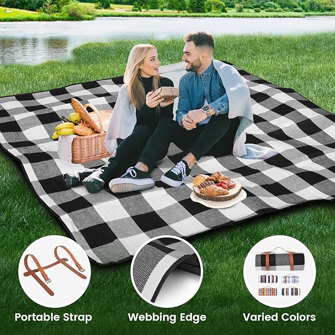 sapsisel 80”x 80” Picnic Blanket Extra Large, Waterproof and Foldable Beach Blanket, 3-Layer Outdoor Blanket for 6 to 8 Adults, for Camping, Park, Beach, Grass, Indoors…