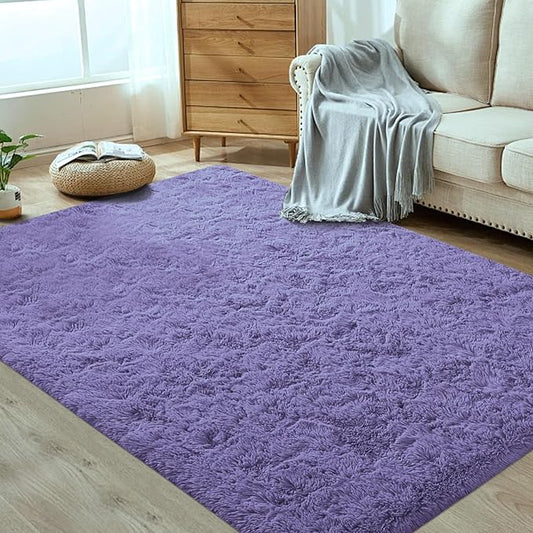 4x6 Area Rug for Living Room: Fluffy Shag Soft Washable Rugs Fuzzy Plush Indoor Carpet for Bedroom Nursery Playroom Dorm Kids Girls Boys Room (Purple, 4'x6')