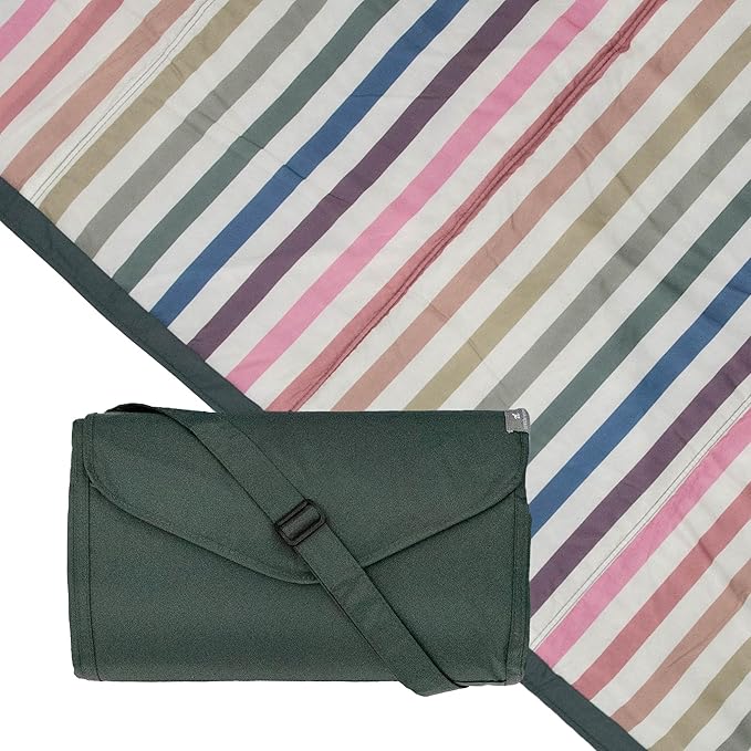Little Unicorn 5'x5' Outdoor Family Picnic & Beach Blanket | Durable & Water-Resistant Fabric | Compact Fold & Easily Wipes Clean | Zipper Pocket (Chroma Rugby Stripe)