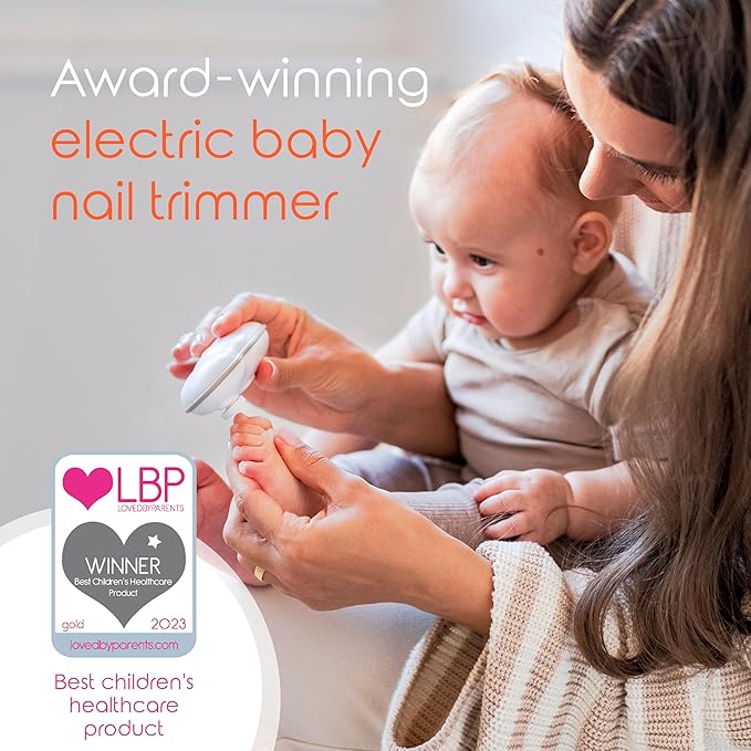 Cherish Baby Care Baby Nail Trimmer Electric - Automatic Safety Stop, BPA-Free & Safety-Tested Electric Nail File Baby, Includes 4 File Pads, 0-12+ Months