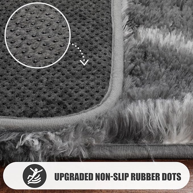 ONASAR 6x9 Area Rugs for Living Room Bedroom, Washable Large Fluffy Grey and White Throw Rug, Geometric Soft Plush Shaggy Floor Carpet for Nursery Kids Girls Boys Teen Dorm Home Decor Aesthetic