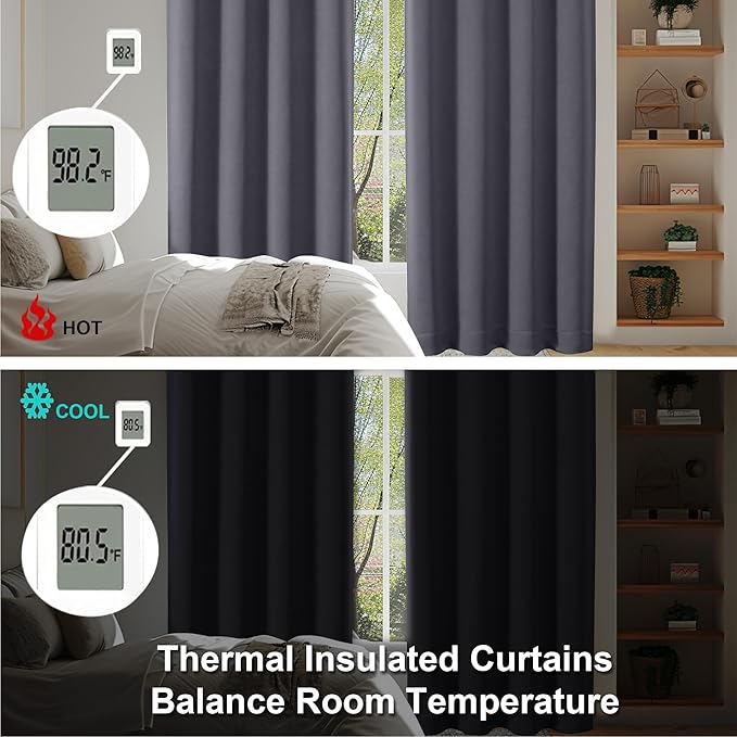 Simplebrand Ava Grey Blackout Curtains for Bedroom 84 Inch Length 2 Panels Set, Solid Thermal Insulated Privacy Living Room Window Treatment Curtains Blackout Drapes, W40 x L84 Inch, Grey