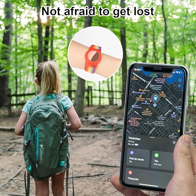Kids Wristband Compatible with Apple AirTag, Protective Case for Air Tag GPS Tracker Holder with Nylon Bracelet, Adjustable Anti Lost Watch Band for Toddler Child Elder(Rainbow B)