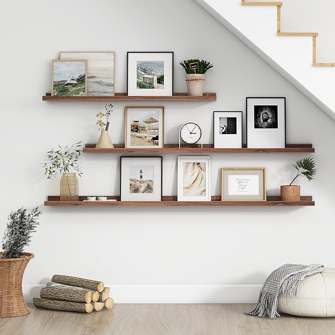 Floating Picture Ledge Shelves for Wall Set of 4, 48 Inch Wall Shelves with Lip Long Large Nursery Book Shelf for Toys Storage Kids Bookshelf Wall Mounted Living Room Bedroom Decor Frames