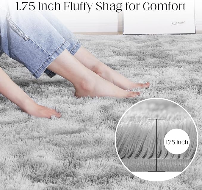 8x10 Area Rugs for Living Room, Ultra Soft Fluffy Rugs for Bedroom, Anti-Skid High Pile Indoor Carpet for Nursery, Study Room, Playroom, Home Decoration, Tie-Dyed Light Grey