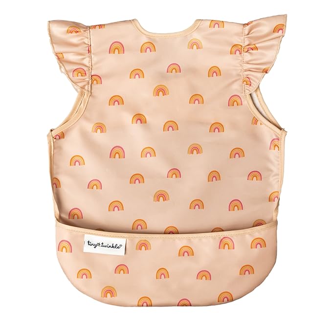Tiny Twinkle Mess Proof Baby Bib - Waterproof & Lightweight Baby-Led Weaning Apron | 100% Recycled Polyester, Easy Clean & Machine Washable (Boho Rainbow, Small 6-24 Months)