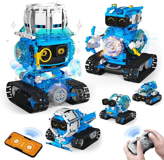 5 in 1 STEM Robot Building Toys for Boys Age 8-13, 494PCS Remote & App-Controlled Set Educational Coding Toy, Kids DIY Sound & Light Interactive Science Sets, Gift for Boys Girls 10-12