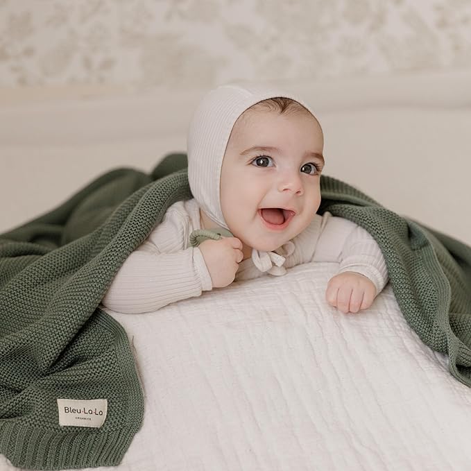 Heritage Knit 100% Organic Cotton Baby Swaddle Blanket for Boys and Girls - Soft Warm Cozy Unisex Receiving Cuddle Crib Blanket for Newborns, Infants & Toddlers (Hunter Green, 0-2 Years)
