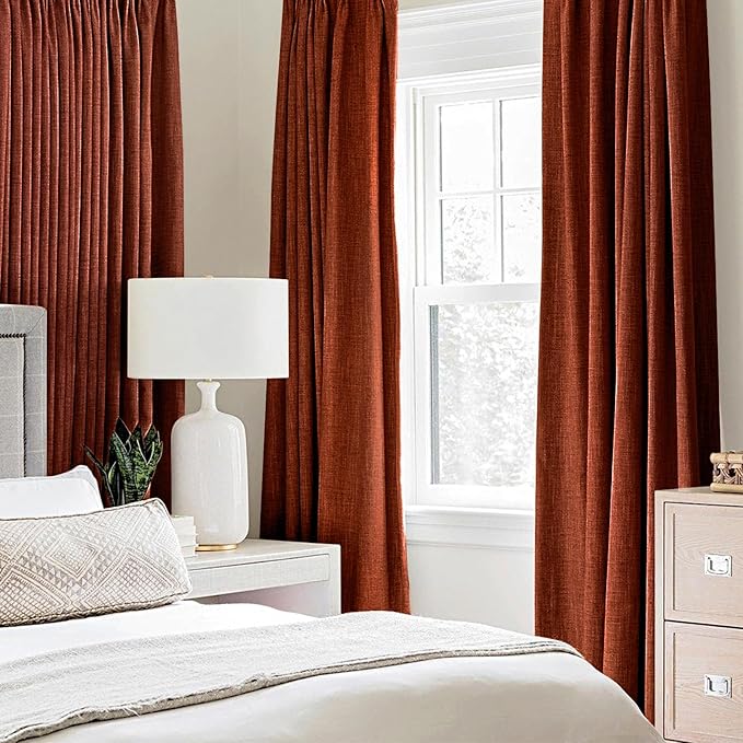 MIULEE Linen Curtains for Bedroom 100% Blackout Thermal Insulated Burnt Orange Grommet Room Darkening Curtains & Drapes Rust Terracotta Fall Decor for Living Room Nursery 52 x 45 Inch (2 Panels)