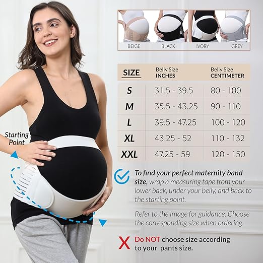 NeoTech Care Pregnancy Support Maternity Belt, Waist/Back/Abdomen Band, Belly Brace (Size M, Ivory Color)