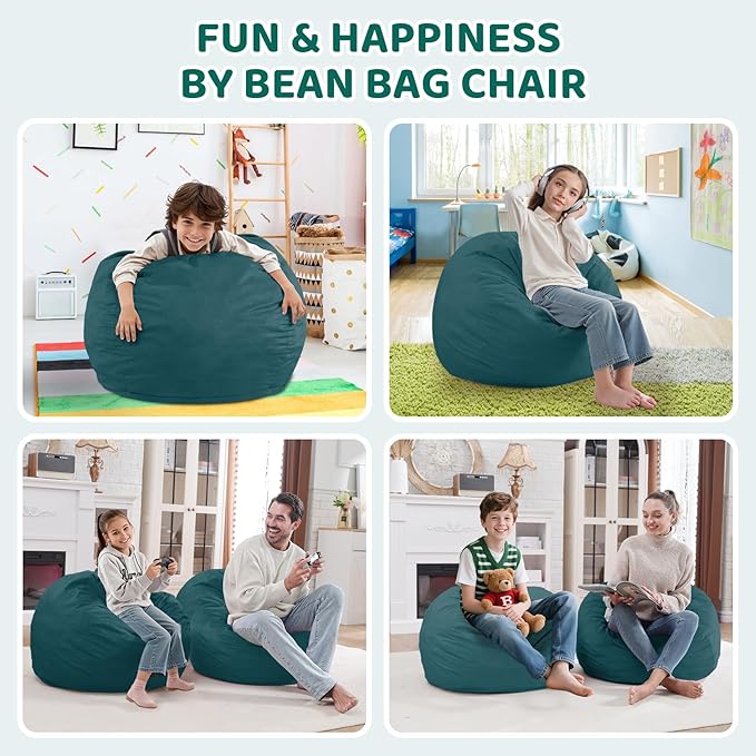 2FT Bean Bag Chair, Comfy Bean Bag Chairs with Memory Foam Filled, Fluffy Beanbag Sofa with Dutch Velvet Cover, Teardrop BeanBag Chairs for Living Room, Playroom - Sea Blue