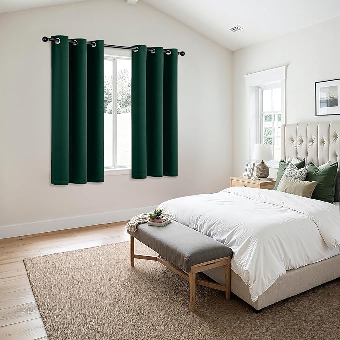 MIULEE Hunter Green Blackout Curtains for Bedroom Living Room 63 Inches Long 2 Panels, Thermal Insulated Room Darkening Drapes Solid Grommet Noise Reduction Emerald Green Christmas Curtains 40x63 Inch