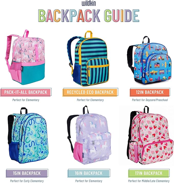 Wildkin ECO rPET Kids Backpack – Recycled, Padded, Adjustable for School & Travel – Trains, Planes & Trucks