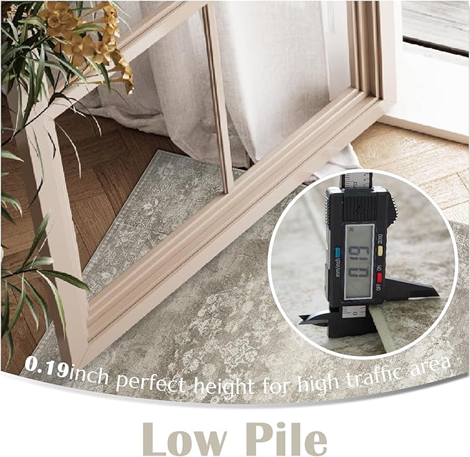 jinchan Washable Area Rug 8x10 for Living Room - Soft Faux Wool Ultra-Thin Stain Resistant Non-Slip Distressed Vintage Floral Large Carpet for Bedroom,Dining Room,Home Office,Nursery(Brown, 8'x10')