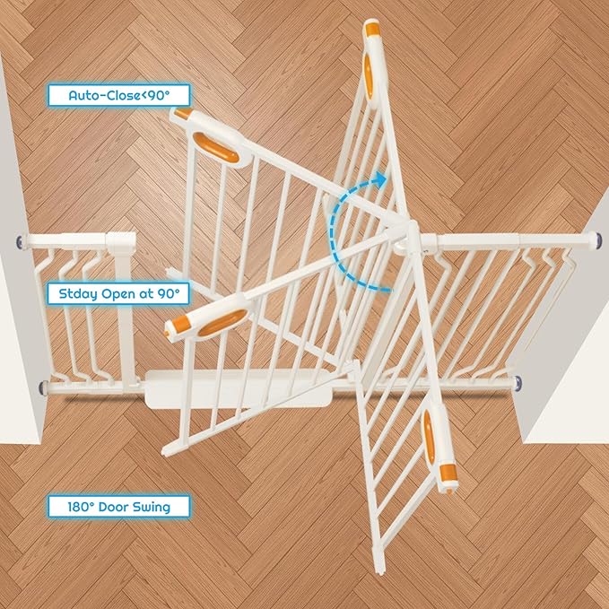 Baby Gate for Stairs 29-52 Inch Wide, Safety Gate for Baby Adjustable Pet Gate with Door Pressure Mounted Gates for Kids Toddler Dogs Extension Kit Indoor Stairway Doorway White (30.5'' Tall)
