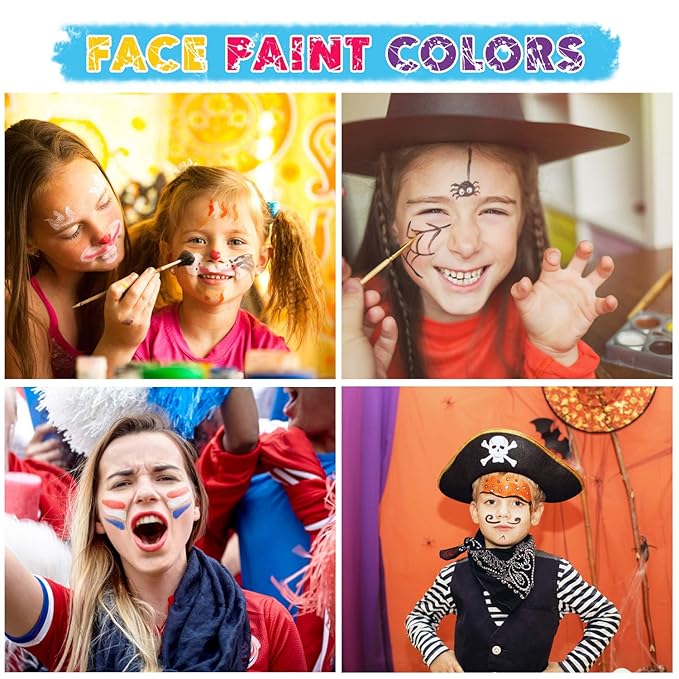 Maydear Face Painting Kit for Kids with 12 Colors Safe and Non-Toxic Large Water Based Face Body Paint, Professional Face Paint Kit - 10 Matte+2 Glitter