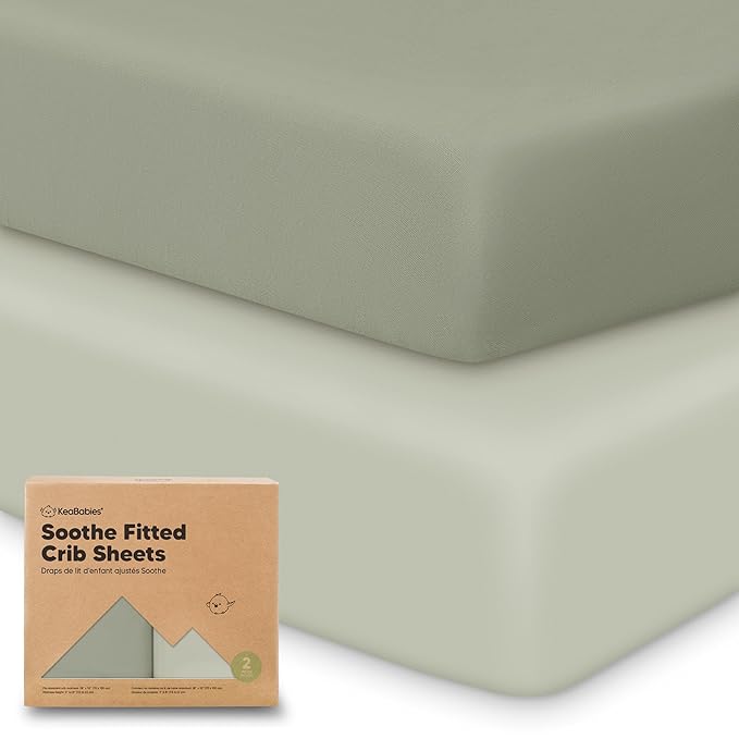 KeaBabies 2-Pack Organic Crib Sheets for Boys, Girls - 52x28 Fitted Crib Mattress Sheet Neutral, Breathable Jersey Cotton Cover for Baby Bed, Toddler Mattress, Soft & Cute Prints (Lichen)