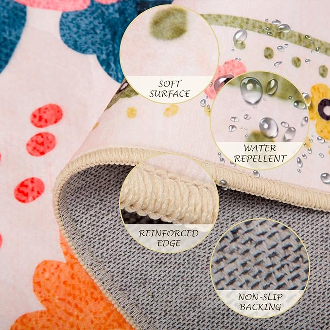 Floral 5x7 Area Rug Machine Washable Soft Print Boho Carpet Non Slip Doormat Low Pile Flower Area Rugs for Living Room Bedroom Nursery Kitchen Dining Room Indoor-Pink