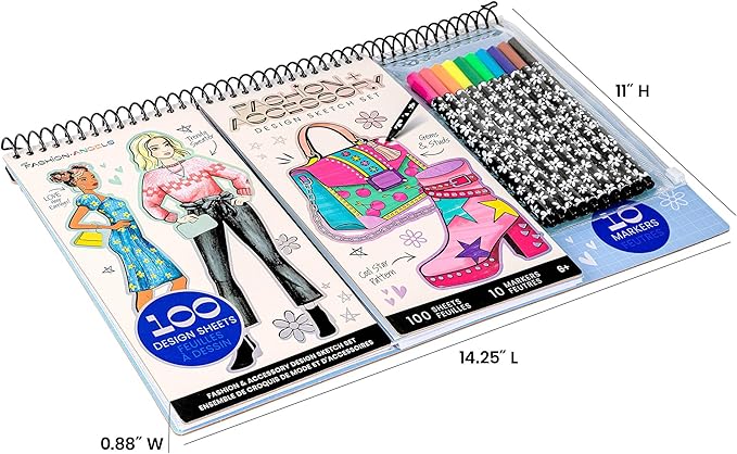 Fashion Angels Fashion & Accessory Design Sketch Set, Includes Sketch Pad with Stickers & Markers, Ultimate Fashion Design Sketch Book for Girls
