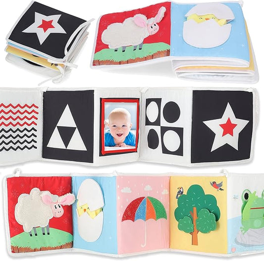 Infant Toys 0-6 Months Baby Mirror Tummy Time Toys Sensory Books for Babies Touch and Feel Crinkle Books for Babies